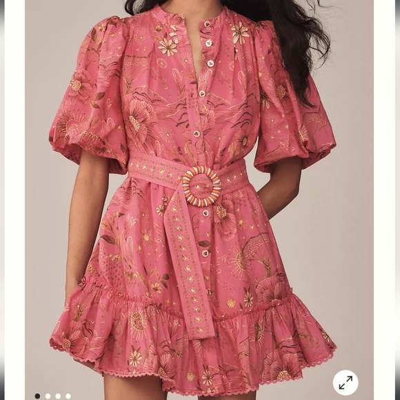 Farm Rio x Anthropologie Short-Sleeve Button-Front Mini Dress, Retail $230.00US - Picture 2 of 16